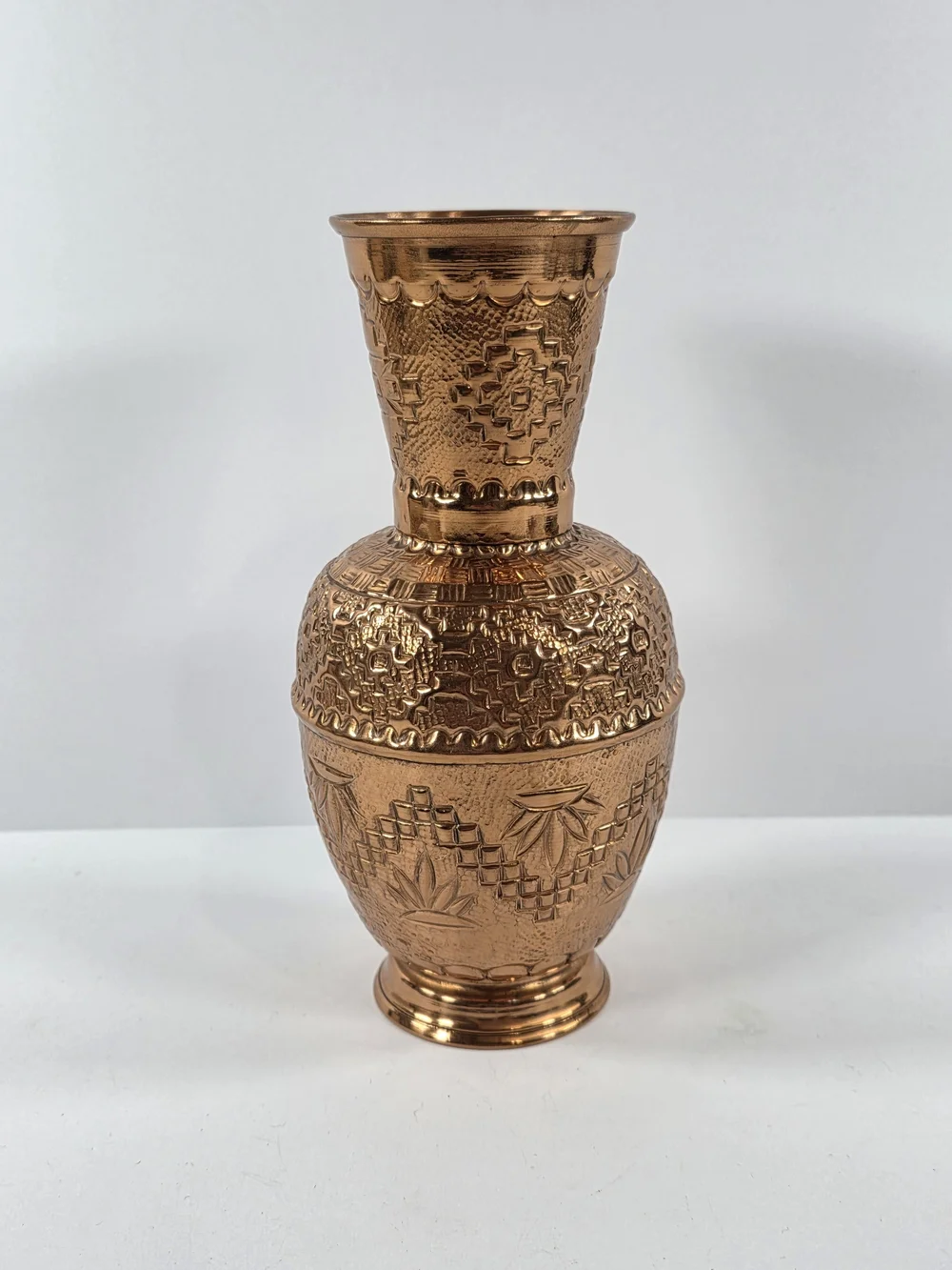 Vintage Copper Intricate Embossed Decorative Vase